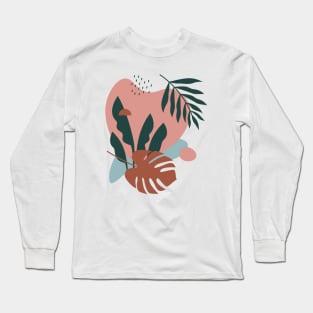 Monstera & Palm Leaf - Modern Abstract Art Long Sleeve T-Shirt